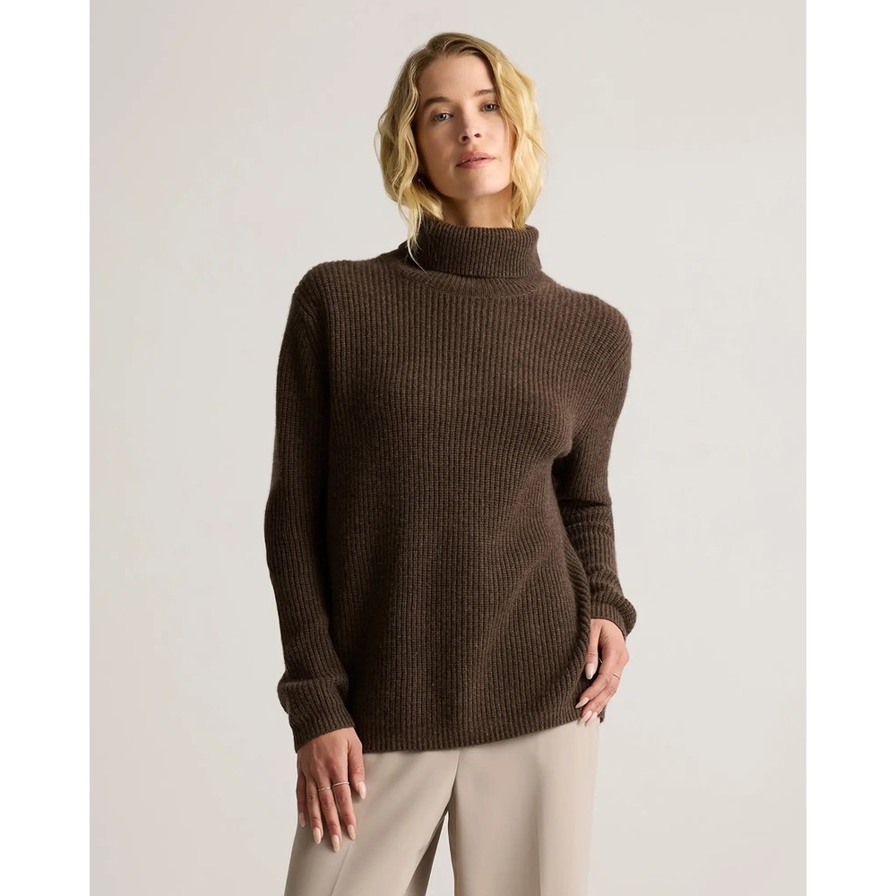 Quince Mongolia Cashmere Fisherman Turtleneck ribbed Sweater Womens XL